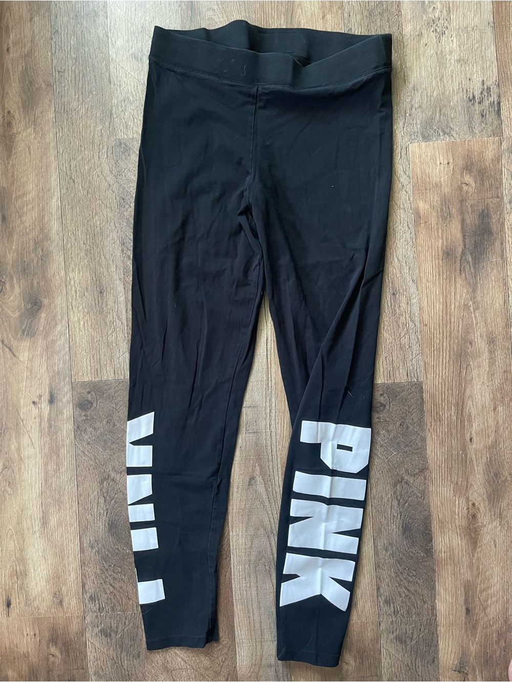 PINK Victoria's Secret Black Leggings with White Side Logo